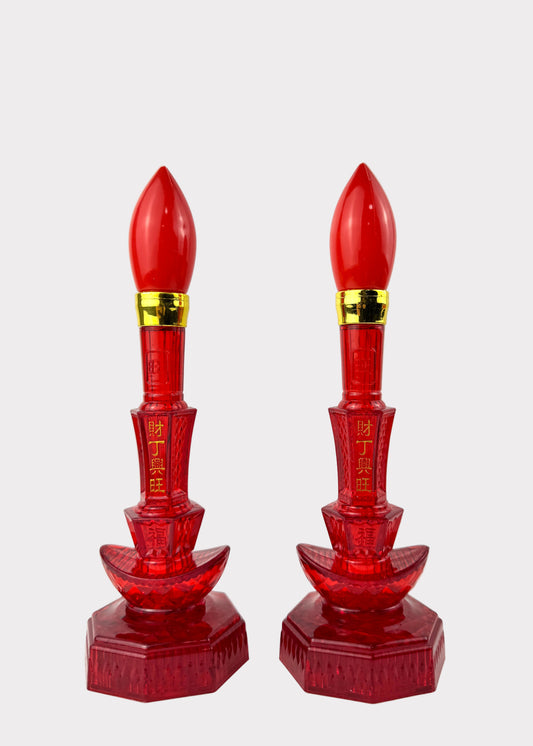 Red LED Altar Candle Pair – Plug or Battery Operated Temple Light