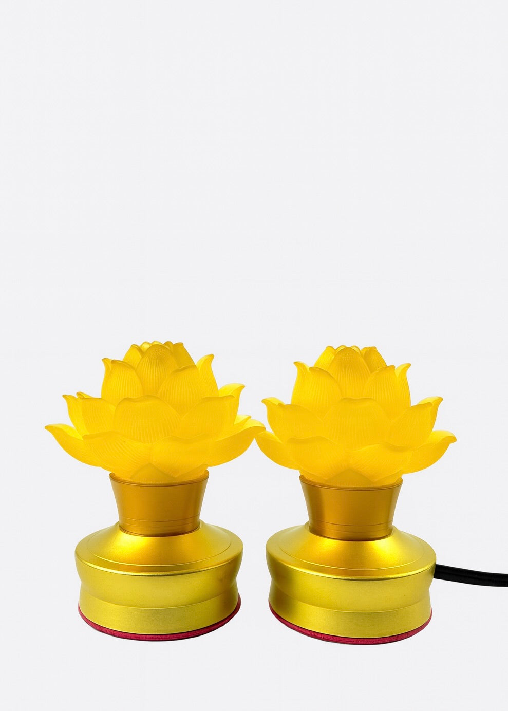 Lotus Lamp Pair – Solid Yellow – Golden Base