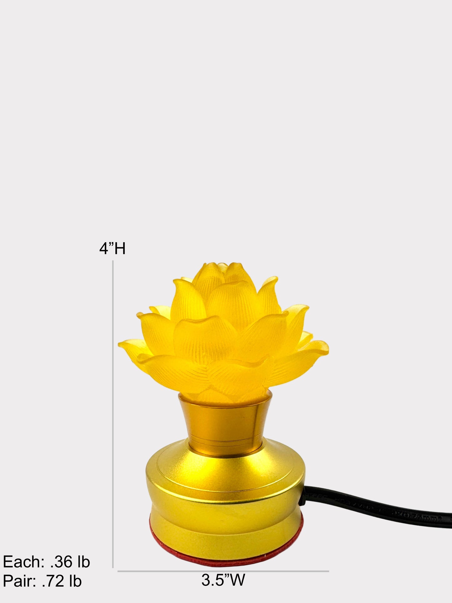 Lotus Lamp Pair – Solid Yellow – Golden Base