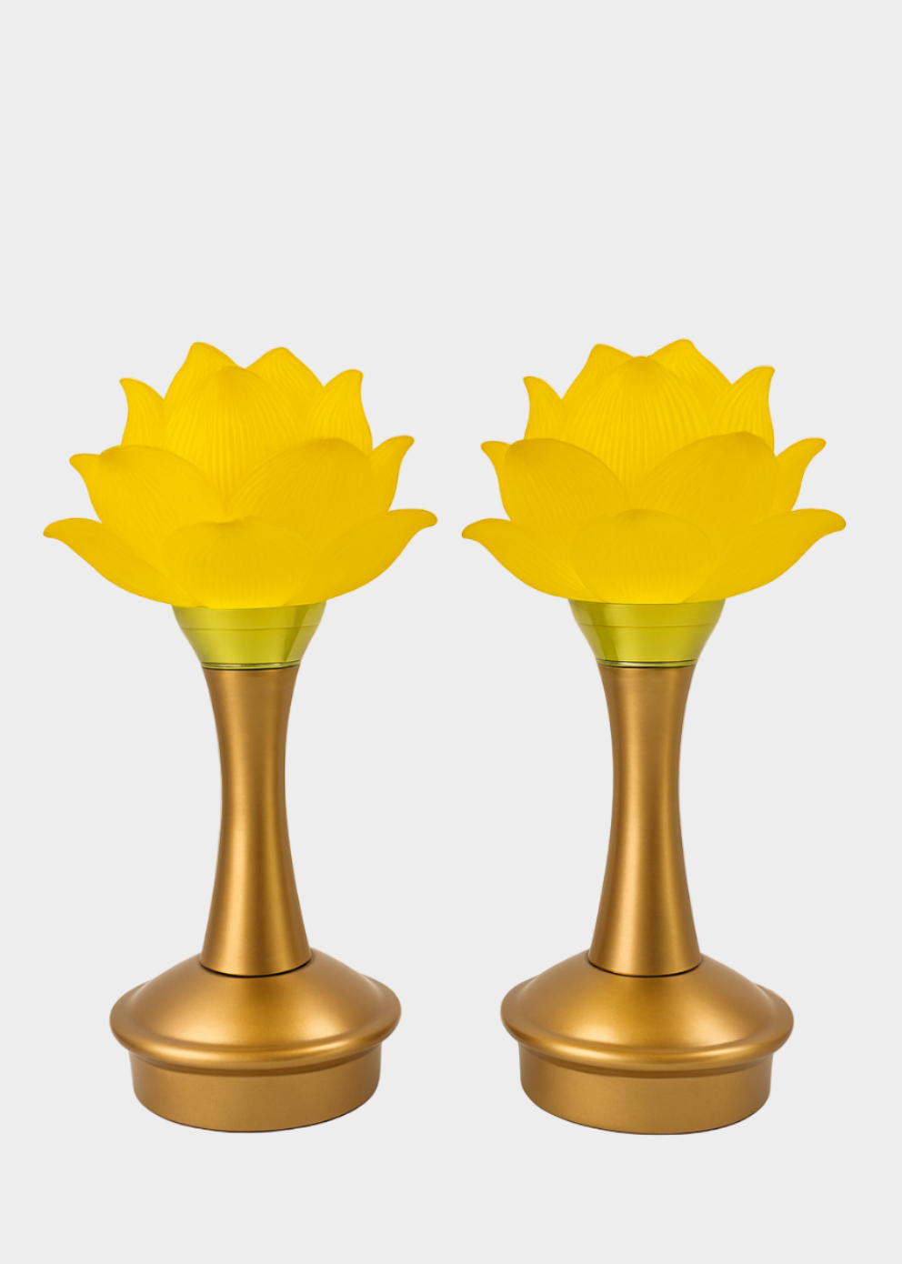 Lotus Lamp Pair – Solid Yellow – Golden Base