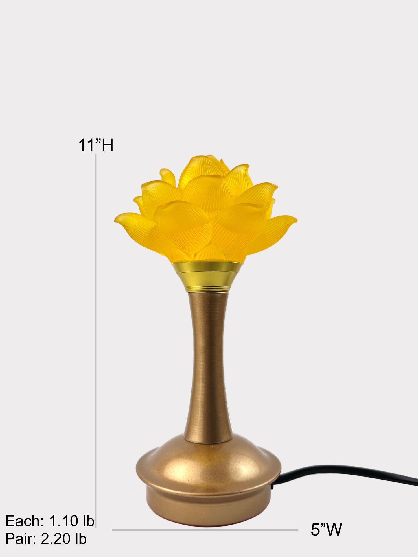 Lotus Lamp Pair – Solid Yellow – Golden Base