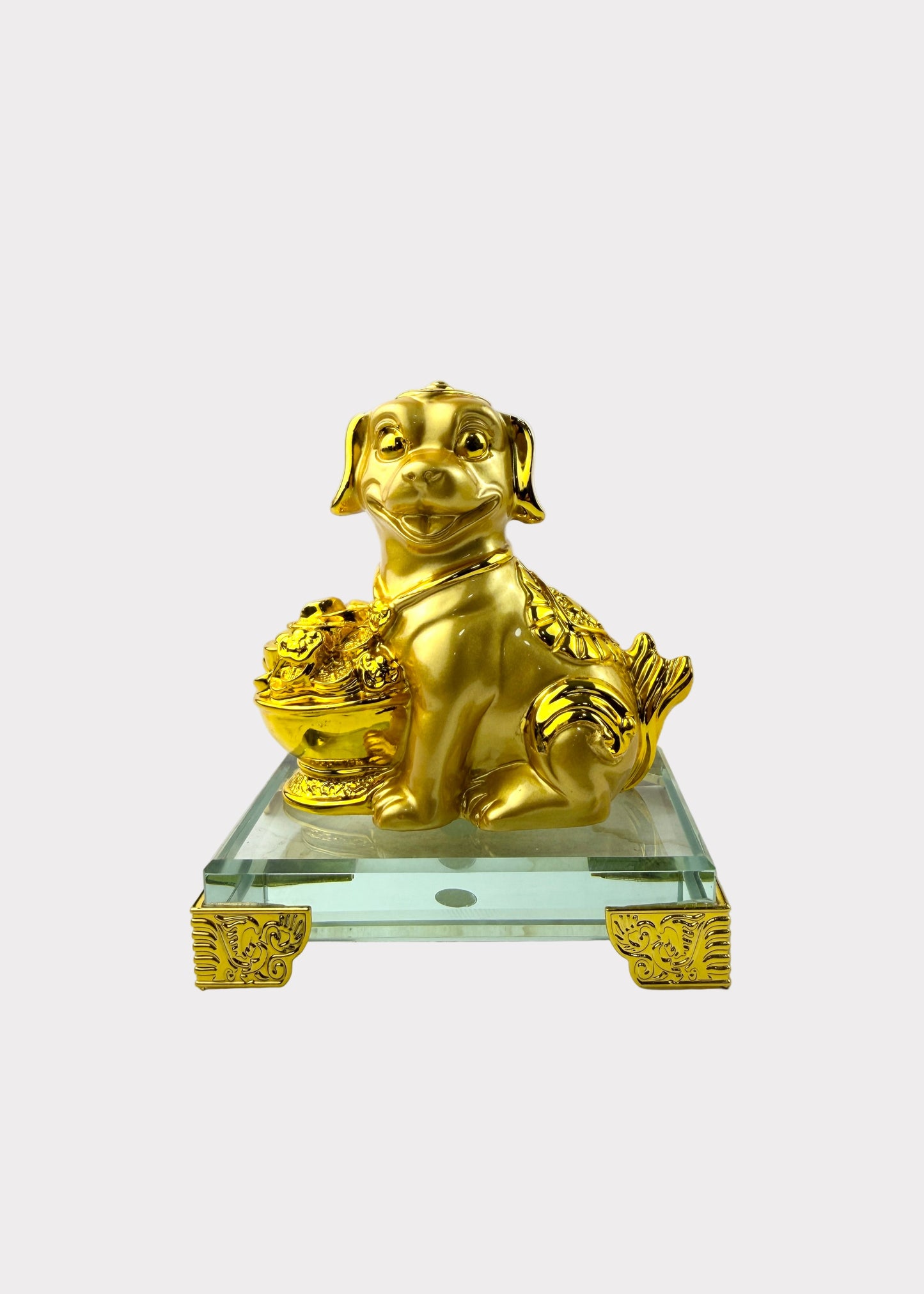 Golden Chinese Zodiac Dog Figurine – Glass Base