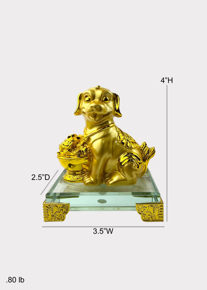 Golden Chinese Zodiac Dog Figurine – Glass Base