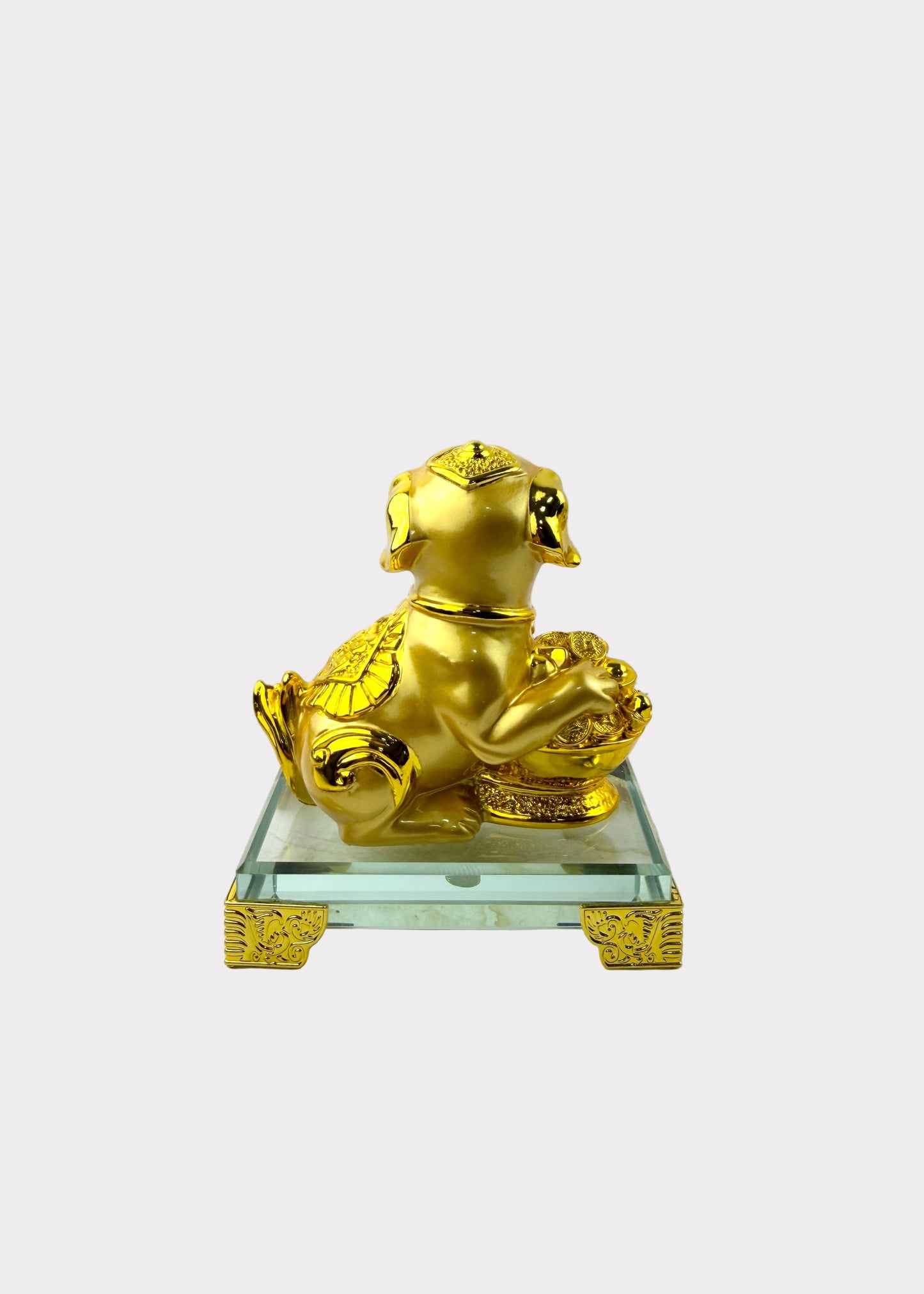 Golden Chinese Zodiac Dog Figurine – Glass Base