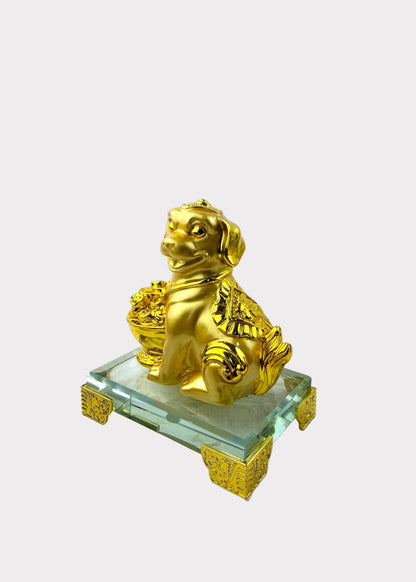 Golden Chinese Zodiac Dog Figurine – Glass Base