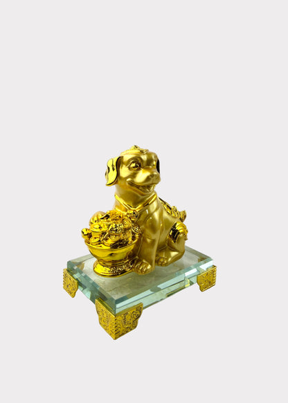 Golden Chinese Zodiac Dog Figurine – Glass Base