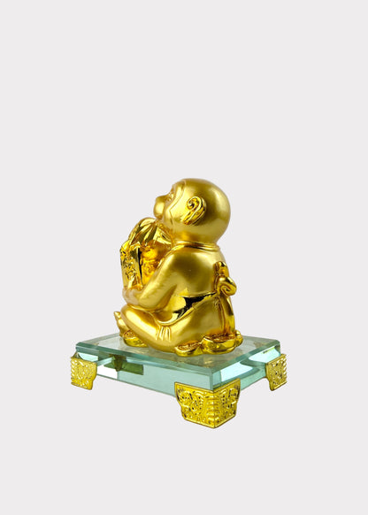 Golden Chinese Zodiac Monkey Figurine – Glass Base