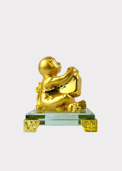 Golden Chinese Zodiac Monkey Figurine – Glass Base