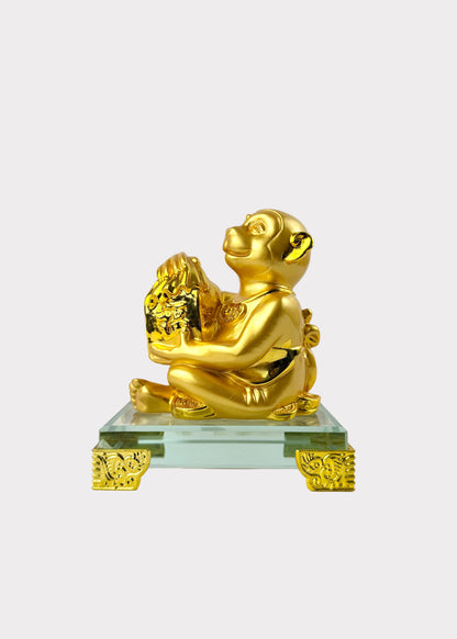 Golden Chinese Zodiac Monkey Figurine – Glass Base