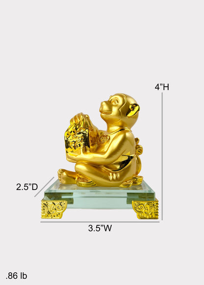 Golden Chinese Zodiac Monkey Figurine – Glass Base