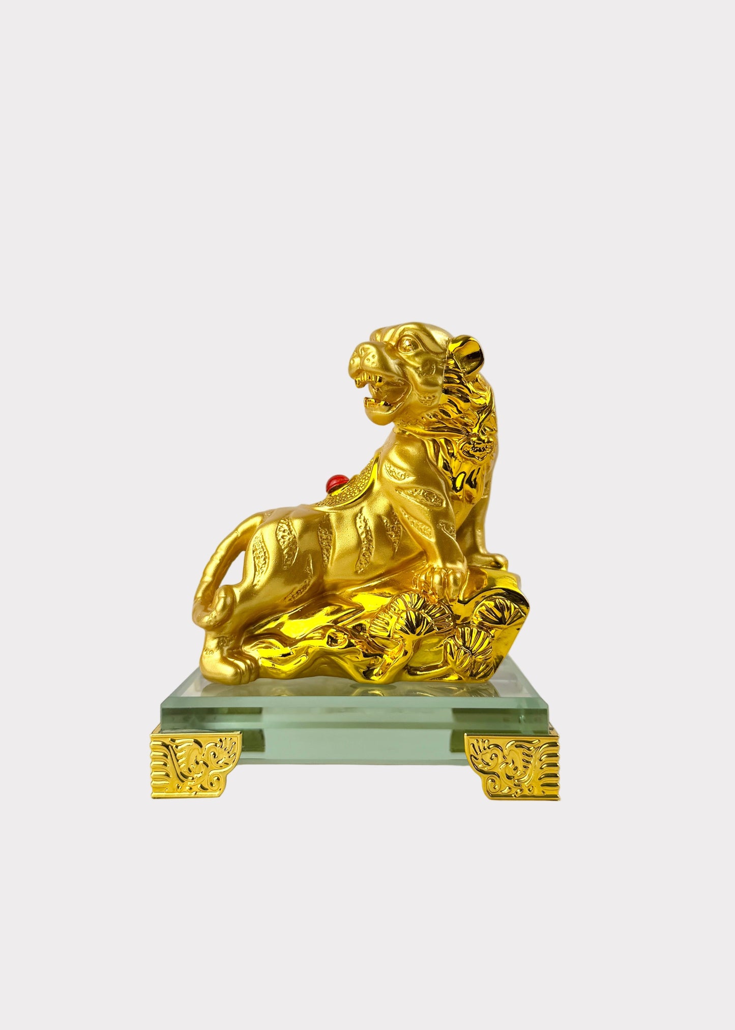 Golden Chinese Zodiac Tiger Figurine – Glass Base