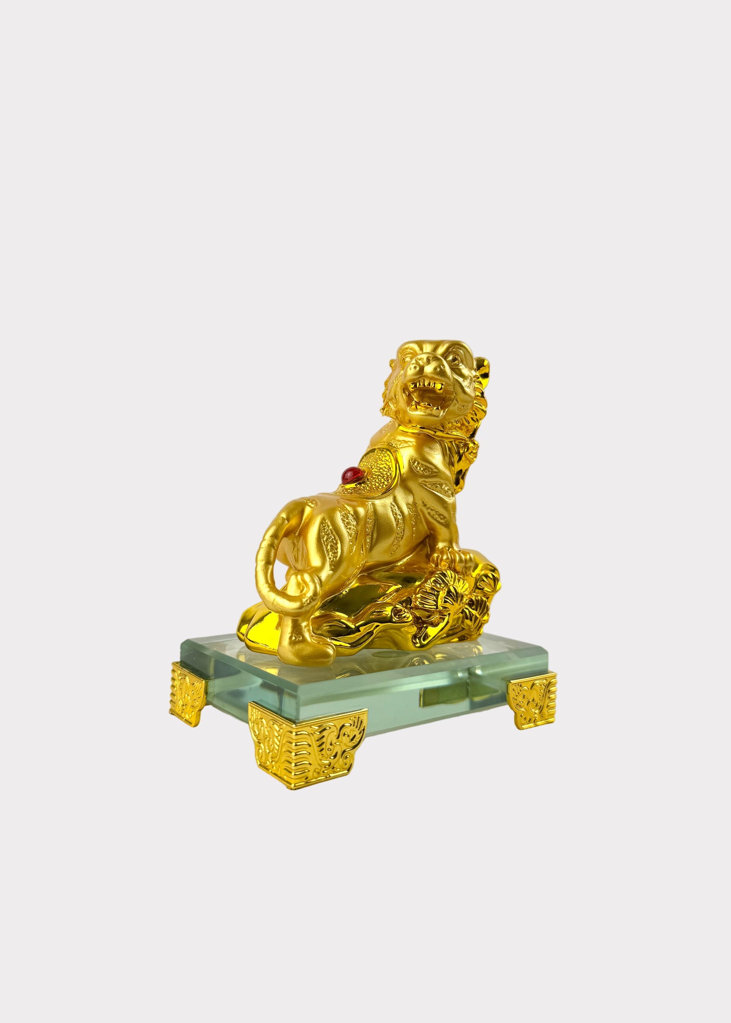 Golden Chinese Zodiac Tiger Figurine – Glass Base