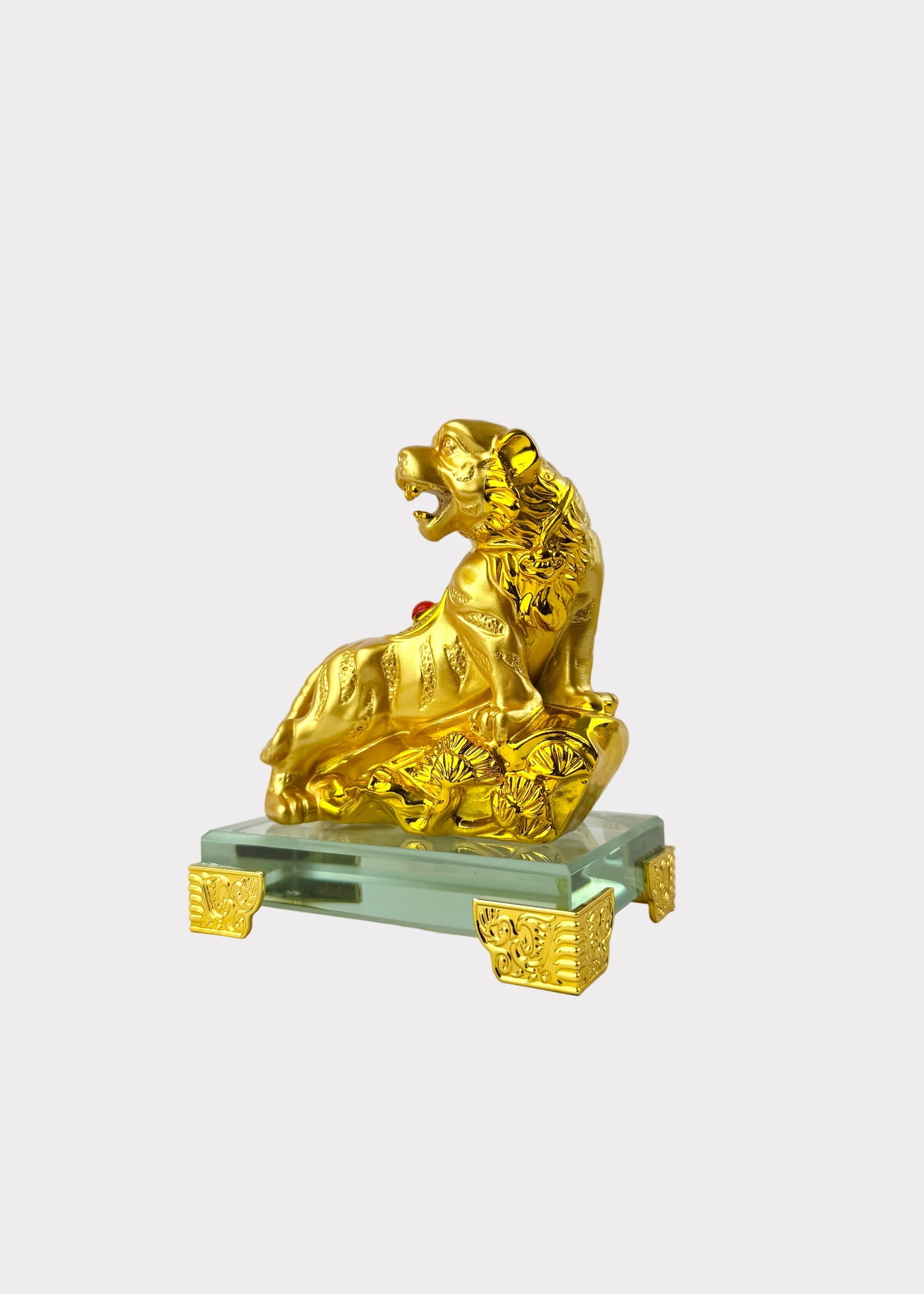 Golden Chinese Zodiac Tiger Figurine – Glass Base