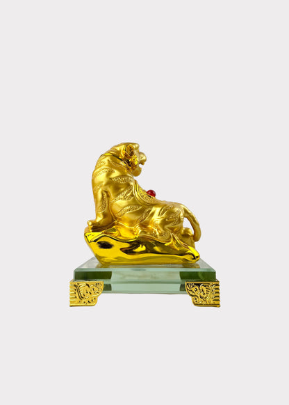 Golden Chinese Zodiac Tiger Figurine – Glass Base