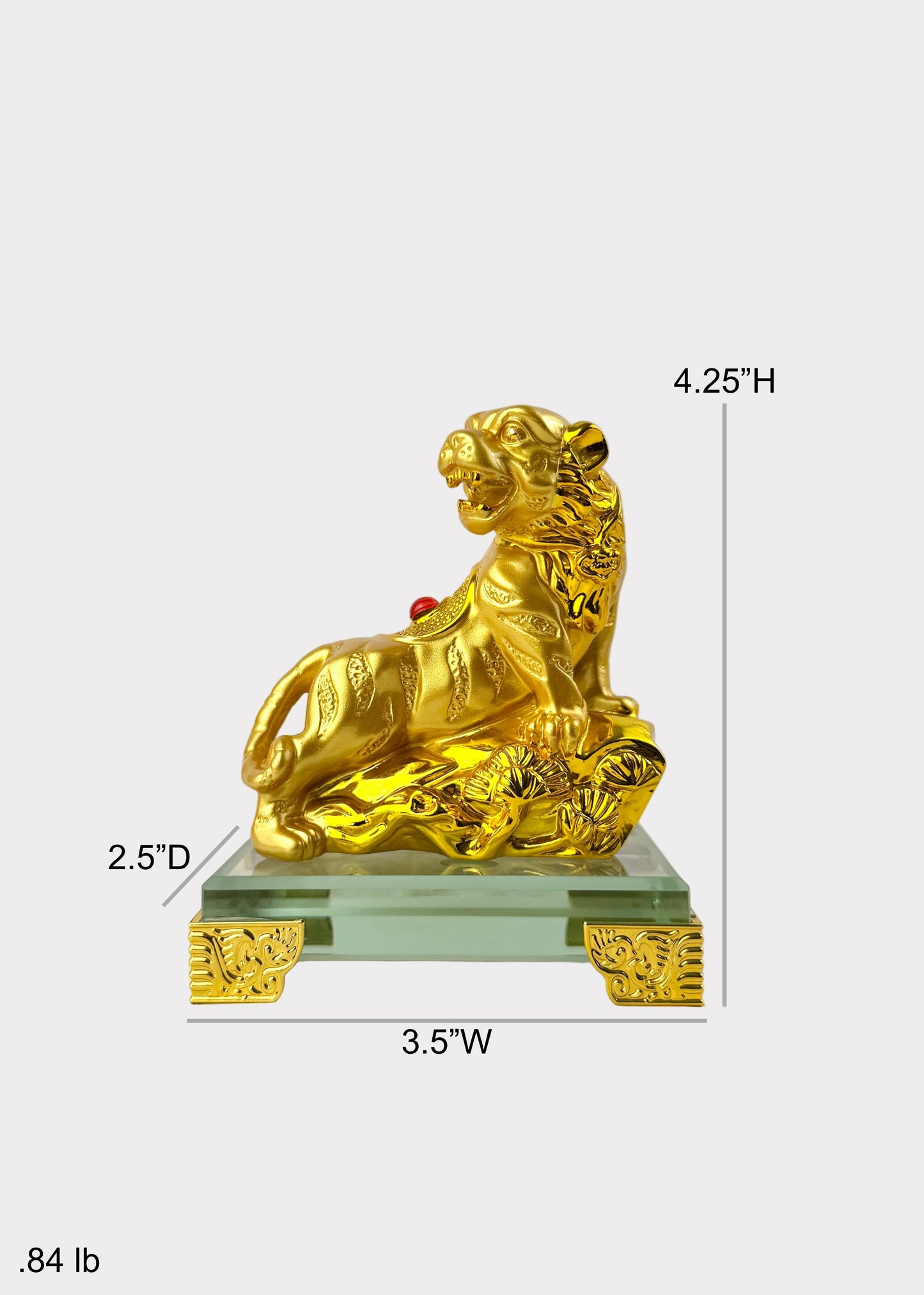 Golden Chinese Zodiac Tiger Figurine – Glass Base