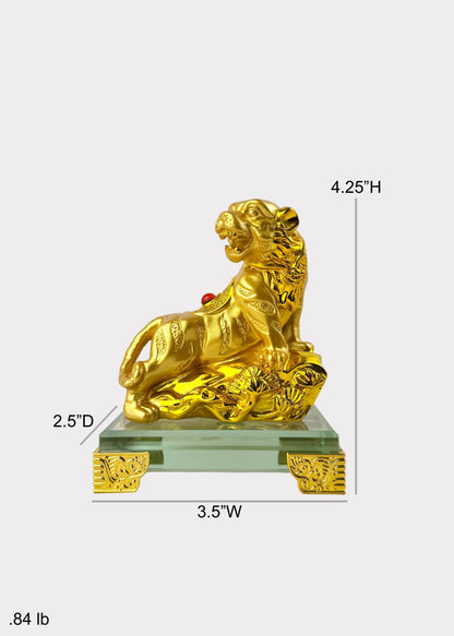 Golden Chinese Zodiac Tiger Figurine – Glass Base