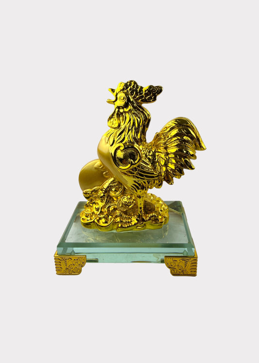 Golden Chinese Zodiac Rooster Figurine – Glass Base