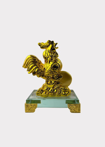 Golden Chinese Zodiac Rooster Figurine – Glass Base