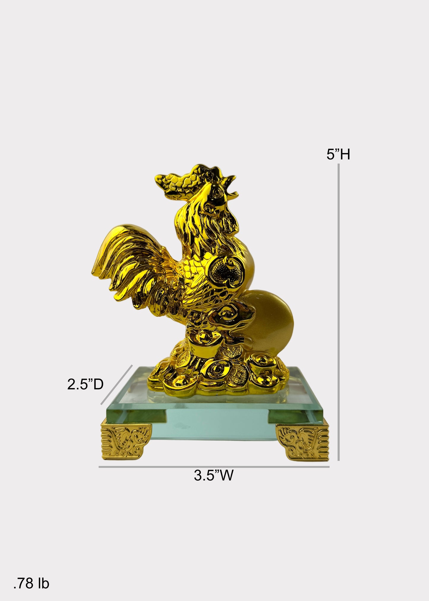 Golden Chinese Zodiac Rooster Figurine – Glass Base