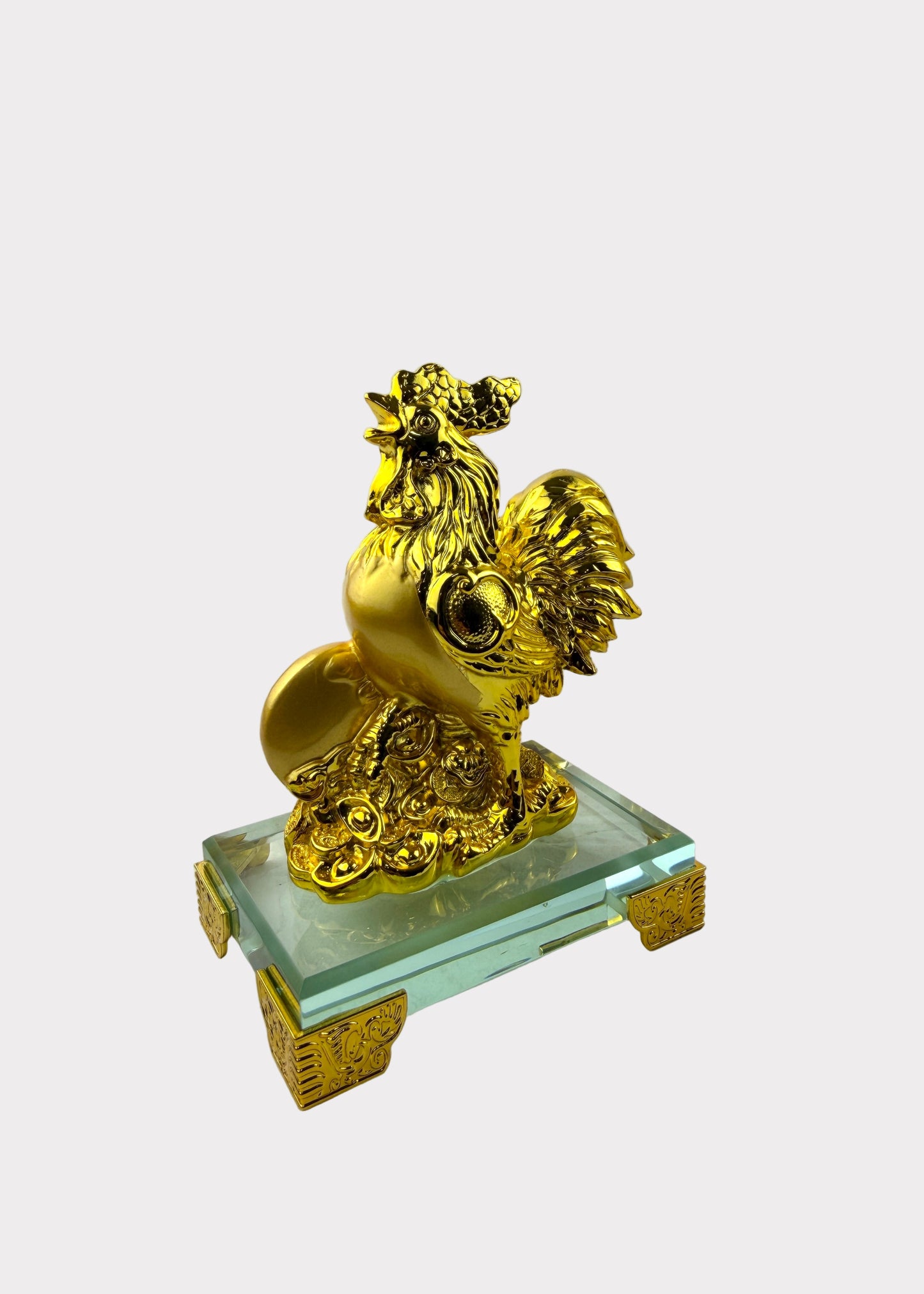 Golden Chinese Zodiac Rooster Figurine – Glass Base