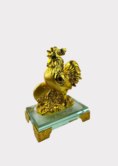 Golden Chinese Zodiac Rooster Figurine – Glass Base