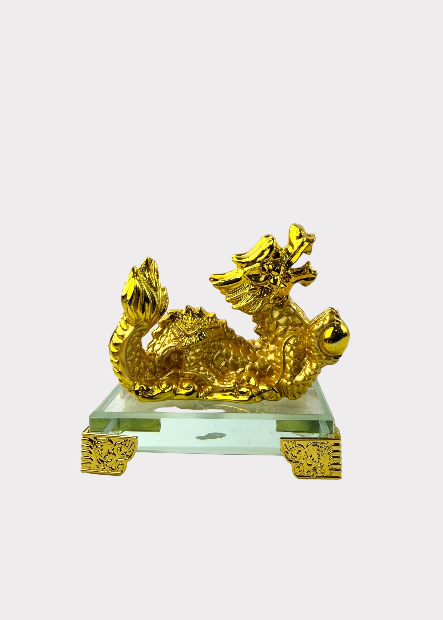 Golden Chinese Zodiac Dragon Figurine – Glass Base