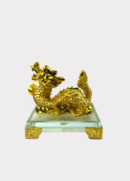Golden Chinese Zodiac Dragon Figurine – Glass Base