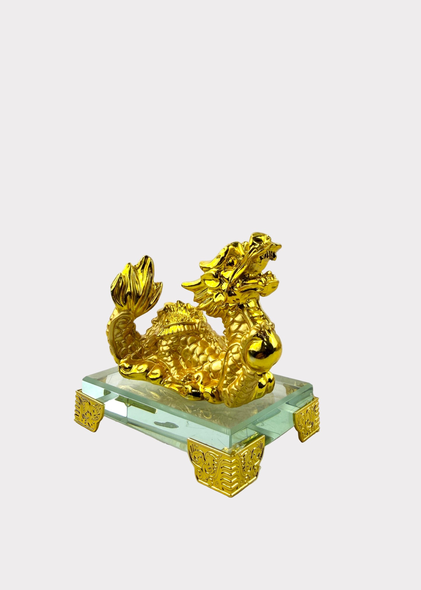Golden Chinese Zodiac Dragon Figurine – Glass Base