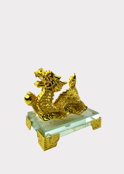 Golden Chinese Zodiac Dragon Figurine – Glass Base