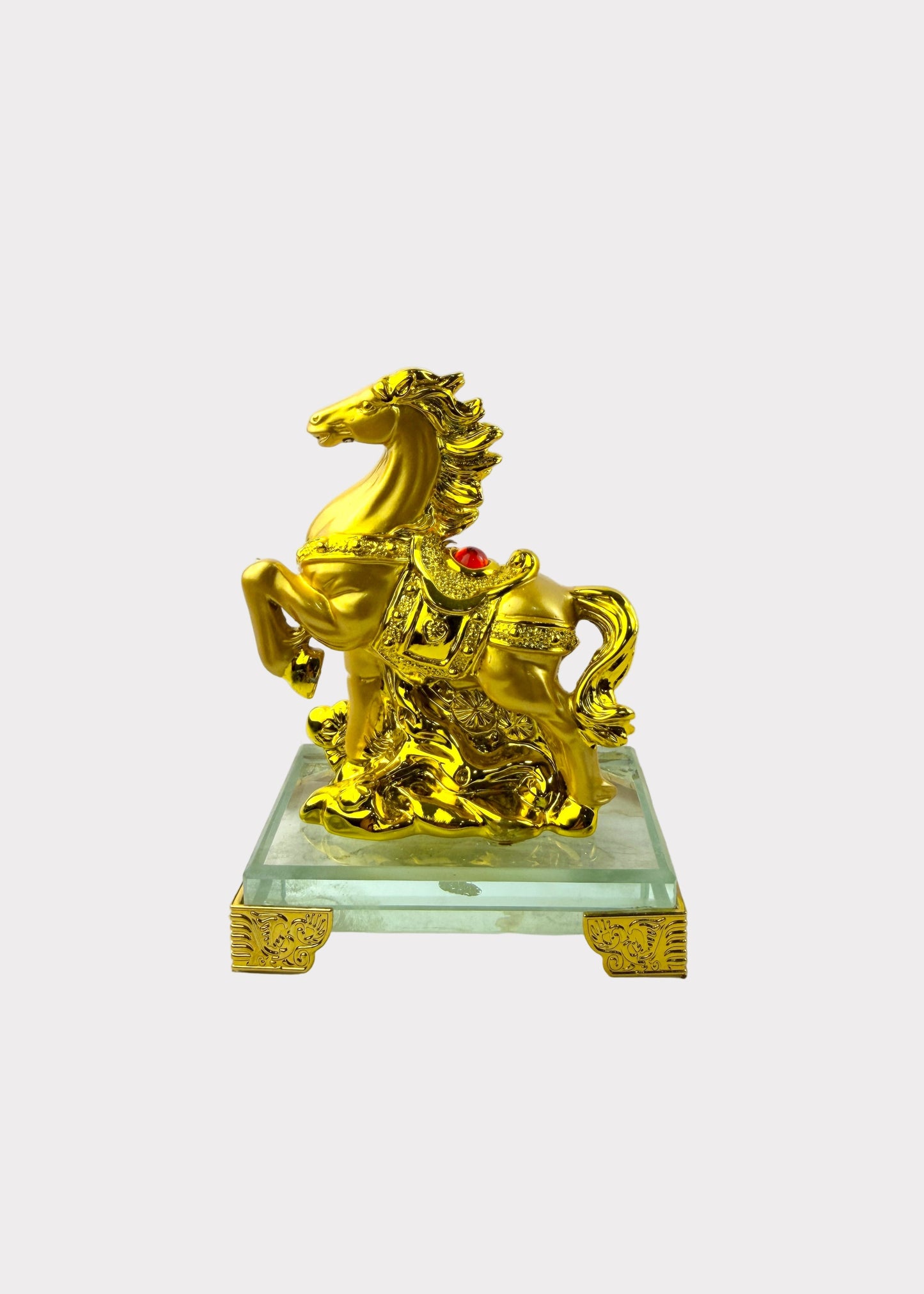 Golden Chinese Zodiac Horse Figurine – Glass Base