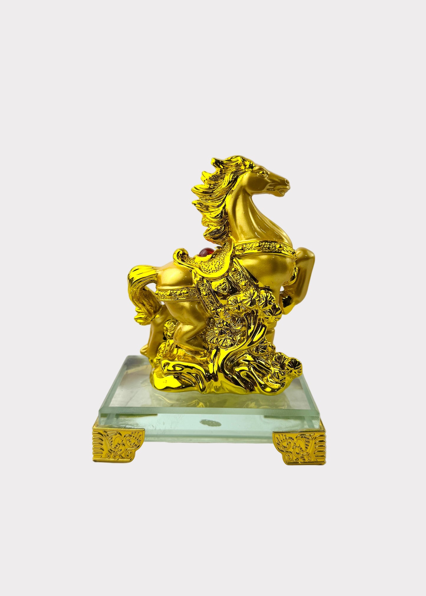 Golden Chinese Zodiac Horse Figurine – Glass Base