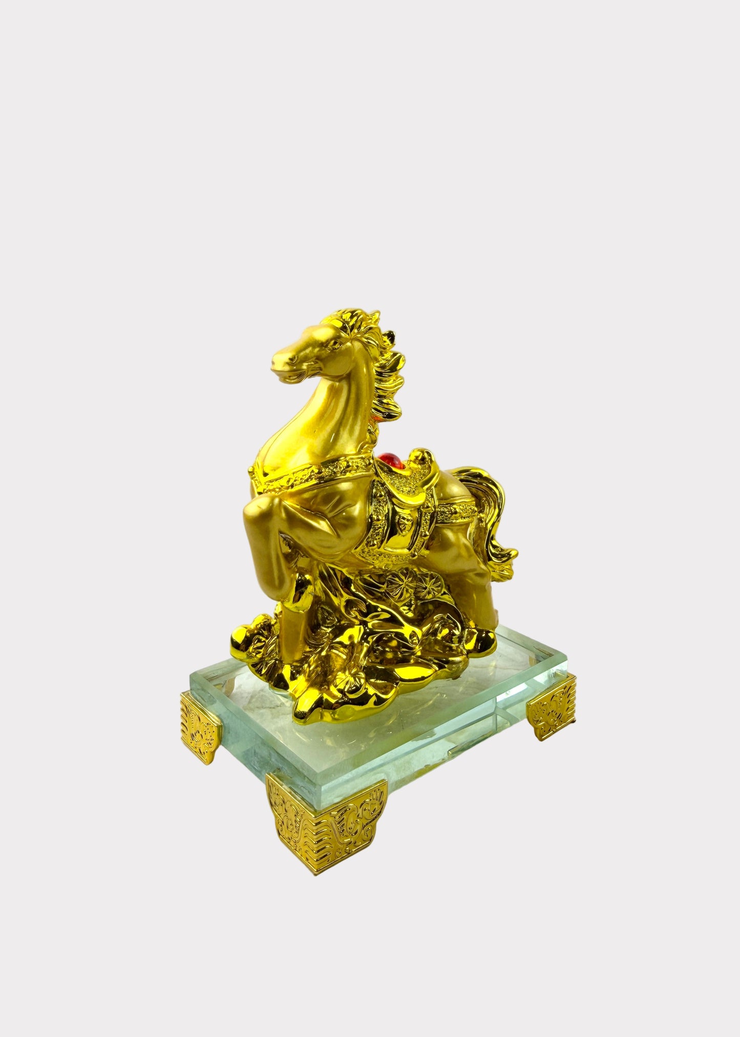Golden Chinese Zodiac Horse Figurine – Glass Base