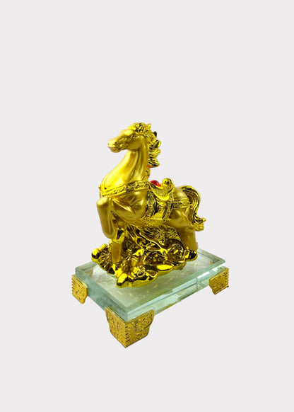 Golden Chinese Zodiac Horse Figurine – Glass Base