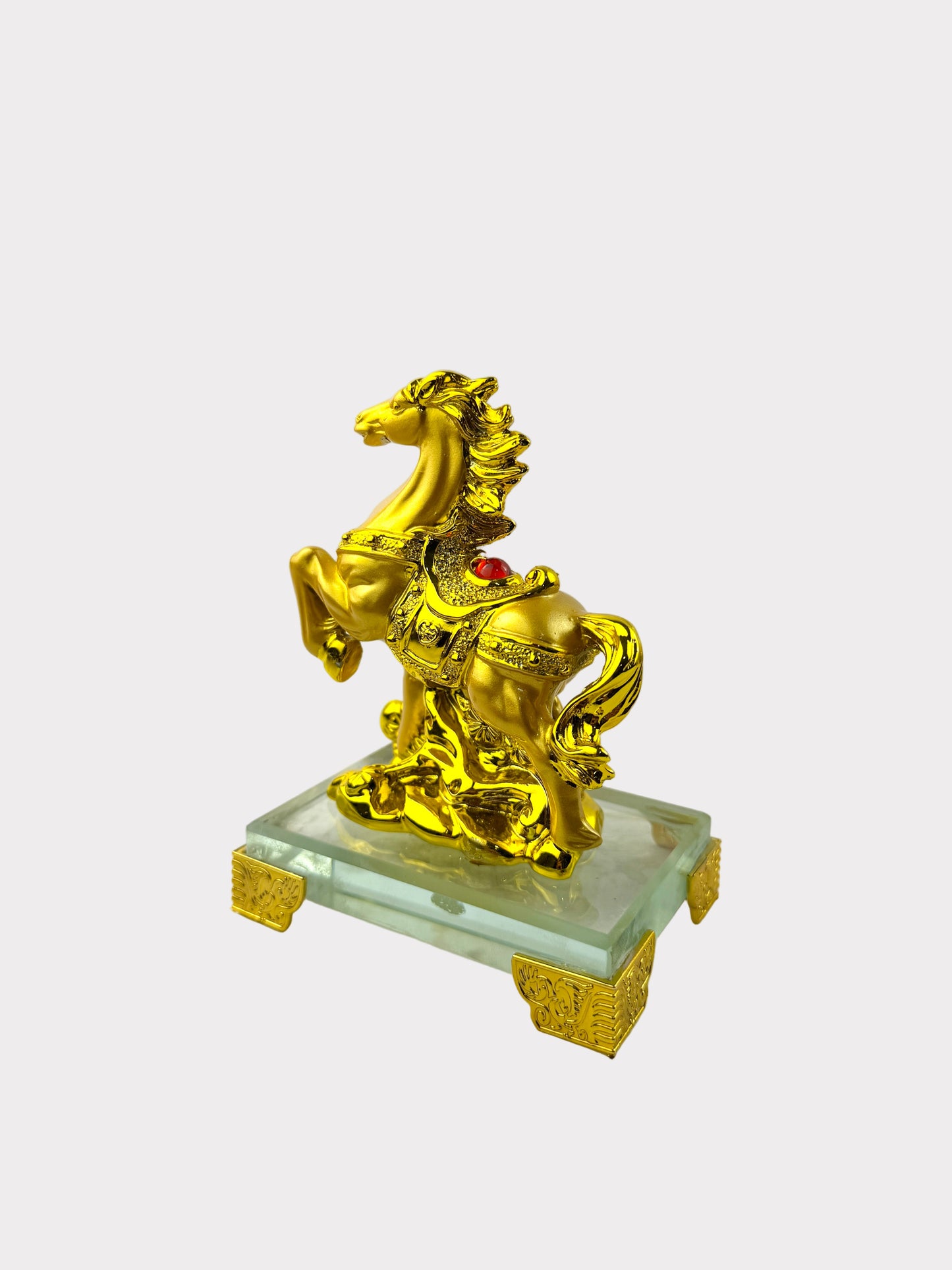 Golden Chinese Zodiac Horse Figurine – Glass Base