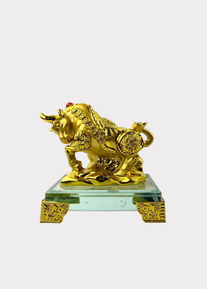 Golden Chinese Zodiac Ox Figurine – Glass Base