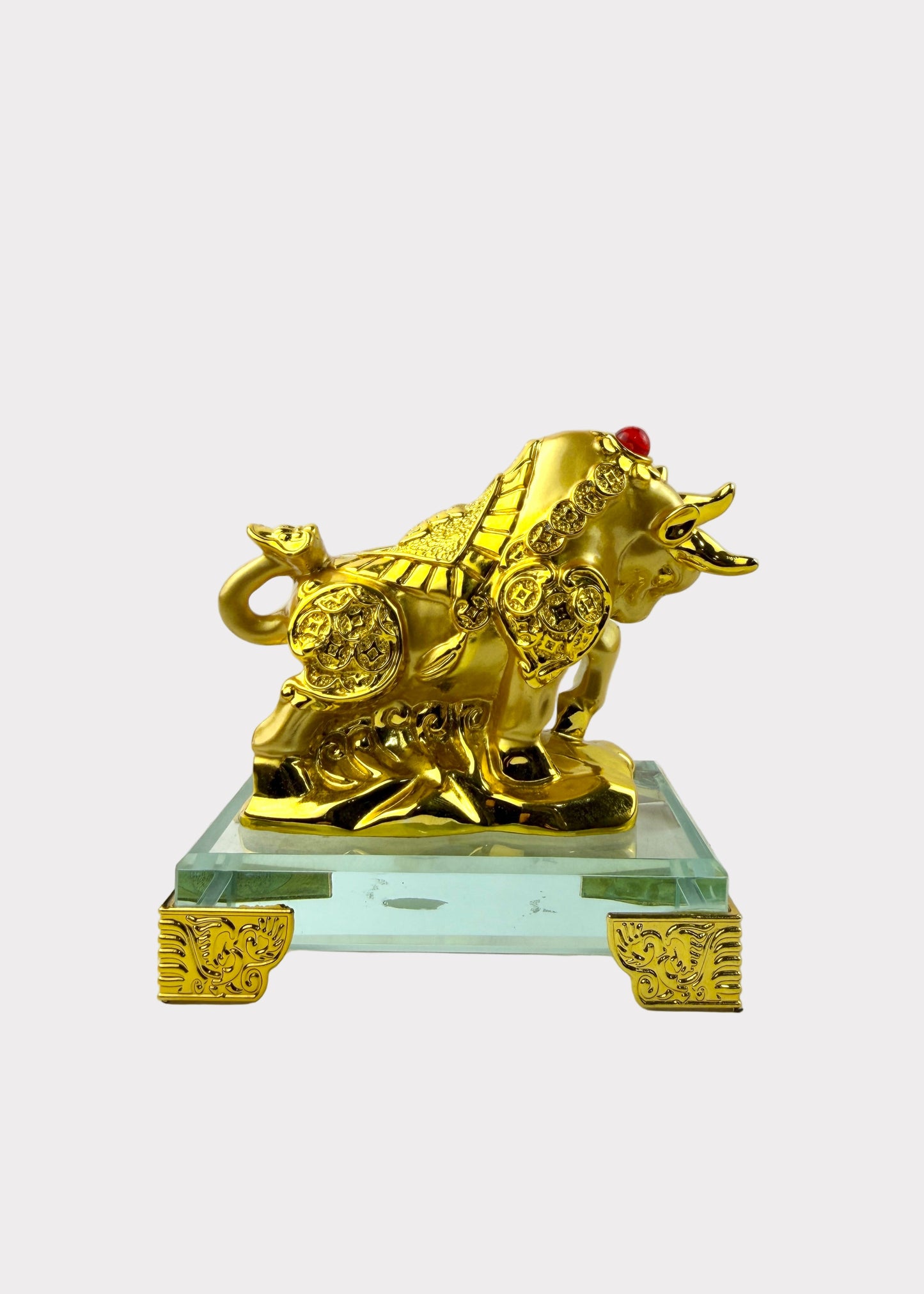 Golden Chinese Zodiac Ox Figurine – Glass Base