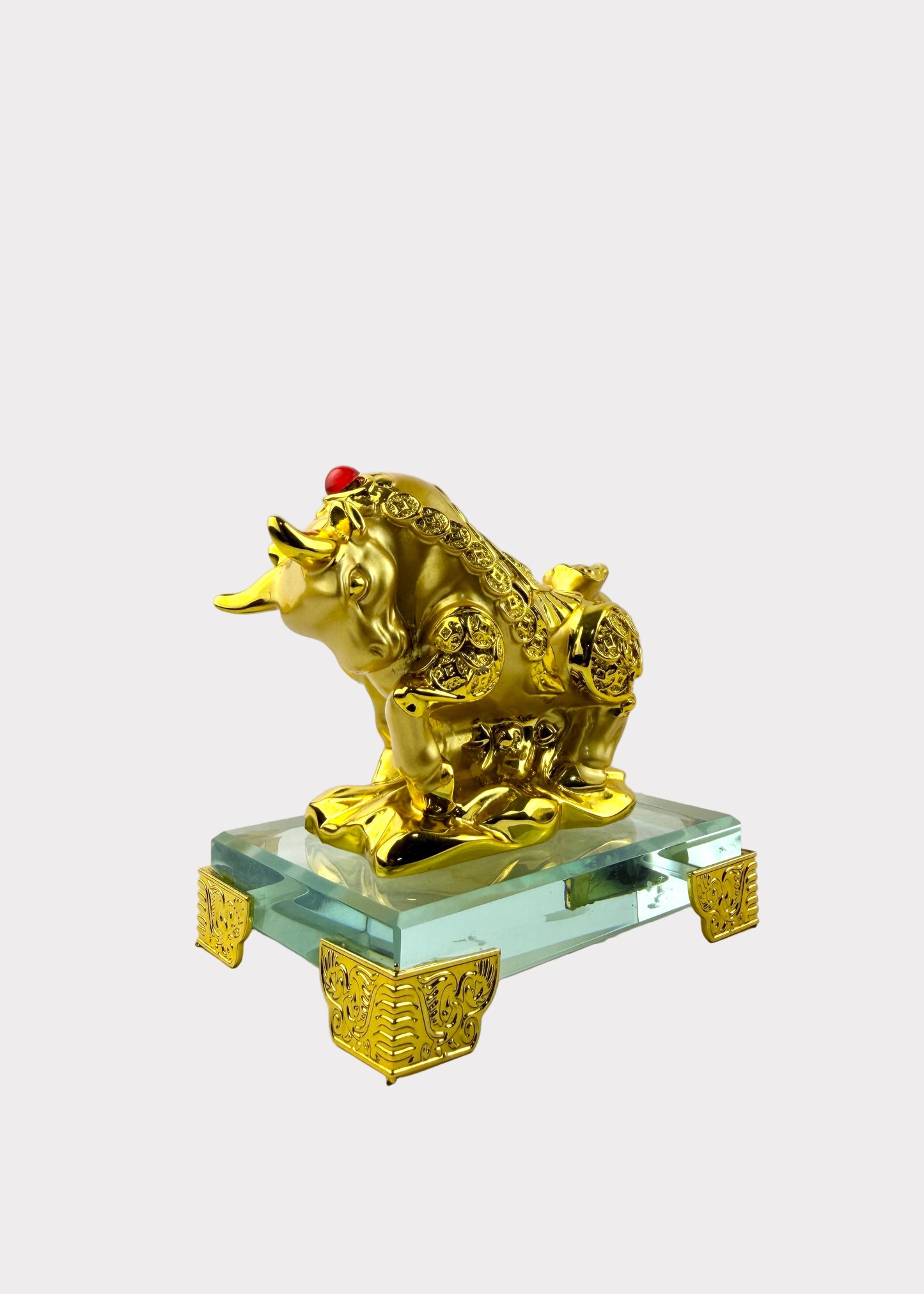 Golden Chinese Zodiac Ox Figurine – Glass Base