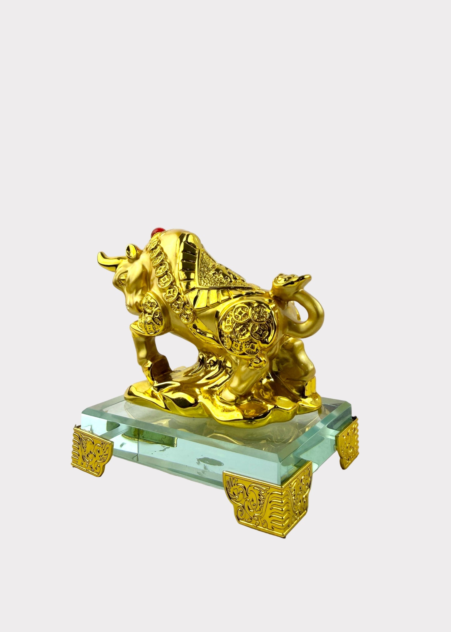 Golden Chinese Zodiac Ox Figurine – Glass Base