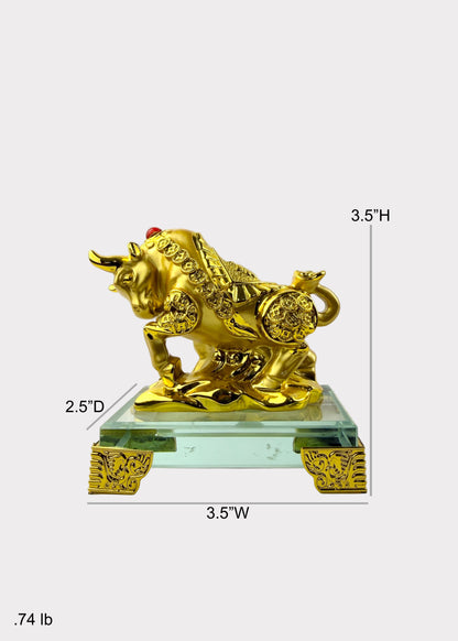 Golden Chinese Zodiac Ox Figurine – Glass Base