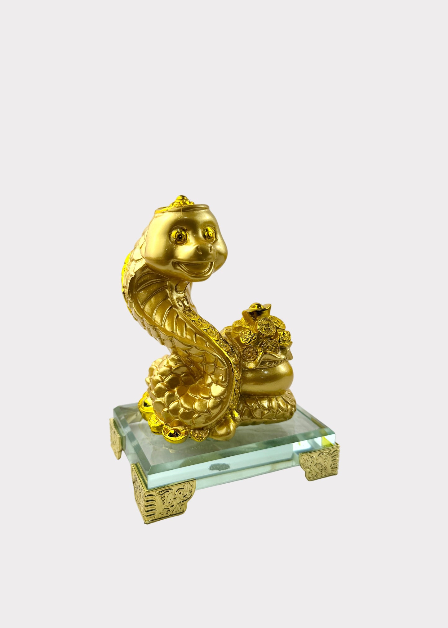 Golden Chinese Zodiac Snake Figurine – Glass Base