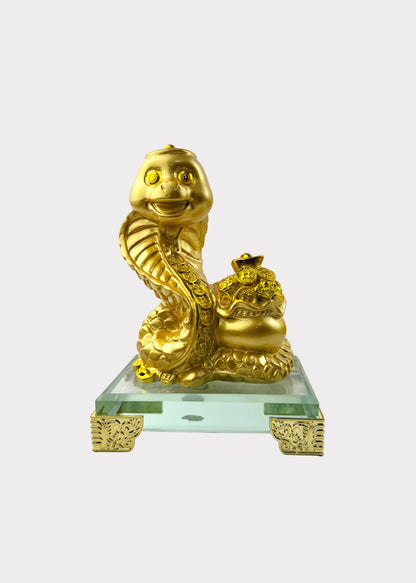 Golden Chinese Zodiac Snake Figurine – Glass Base