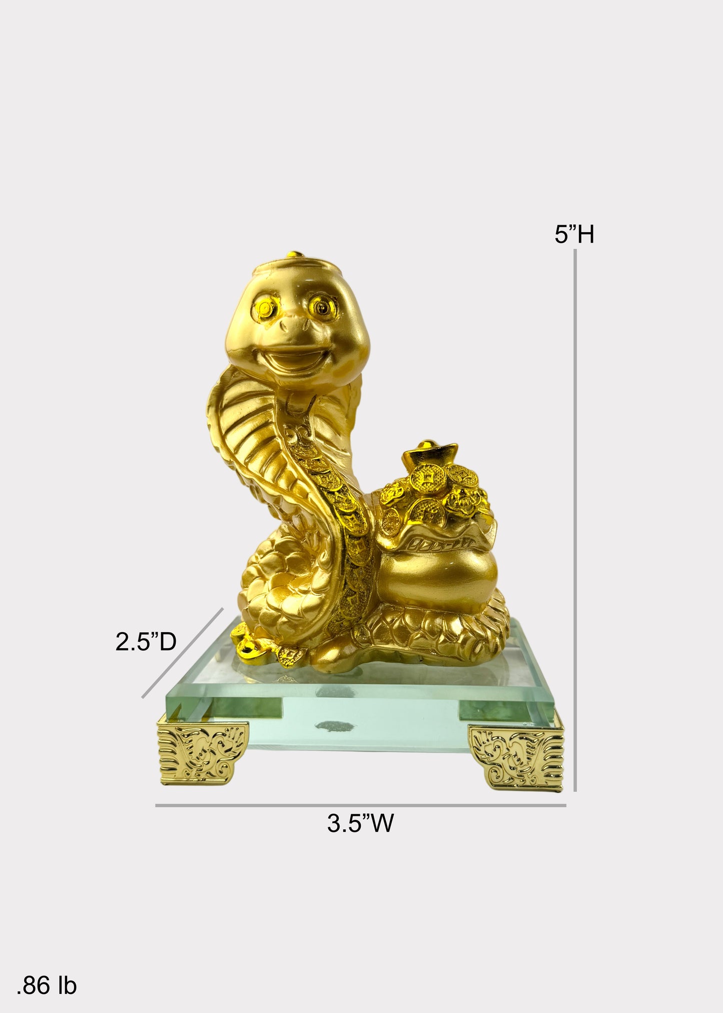 Golden Chinese Zodiac Snake Figurine – Glass Base