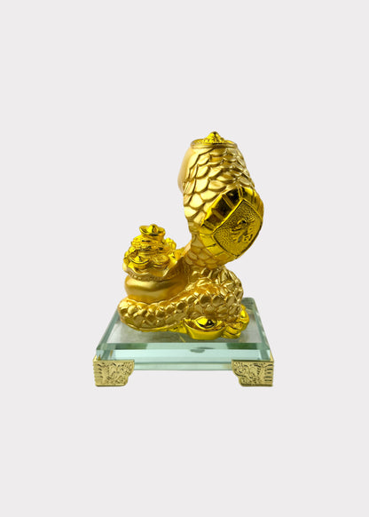 Golden Chinese Zodiac Snake Figurine – Glass Base