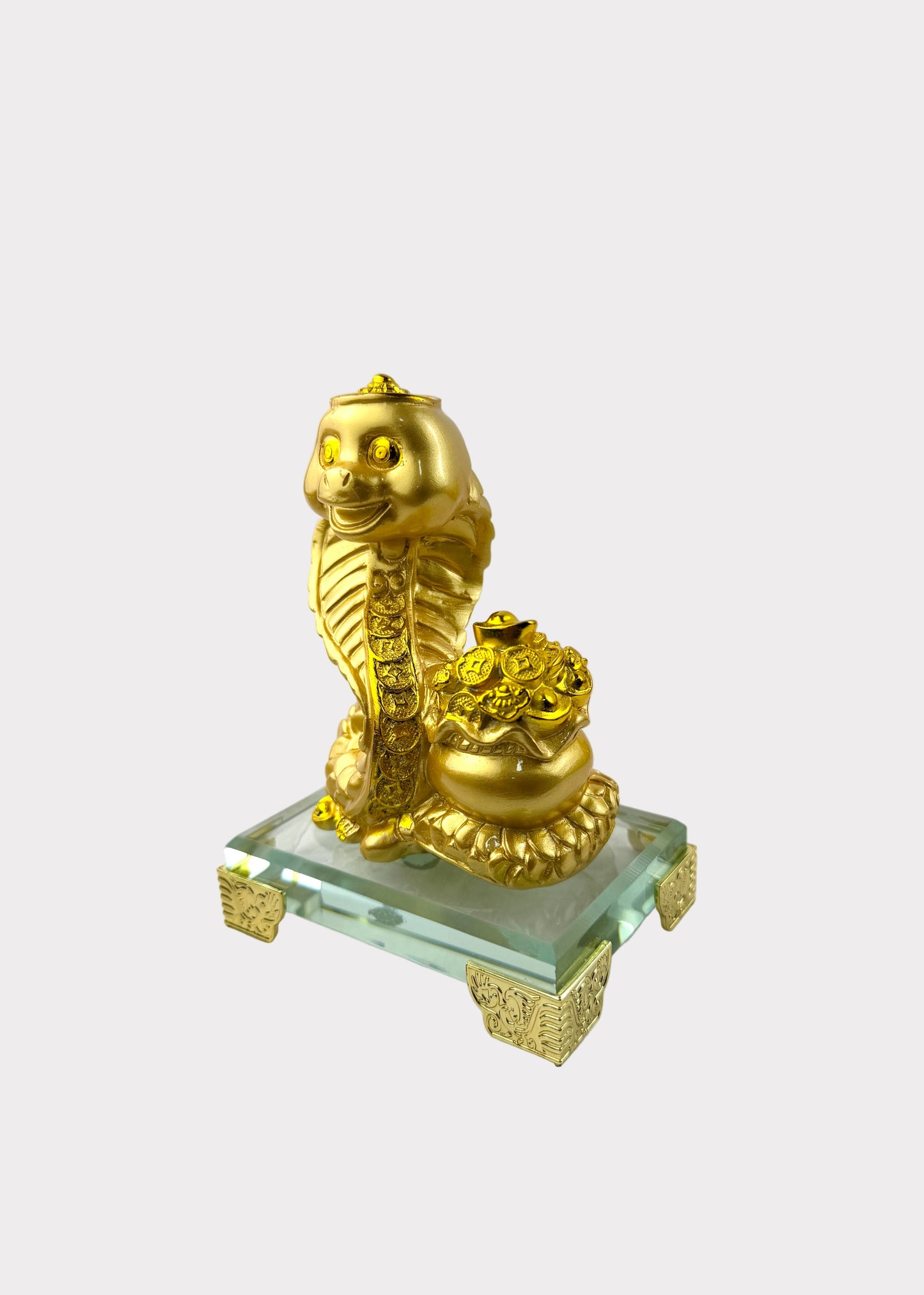 Golden Chinese Zodiac Snake Figurine – Glass Base