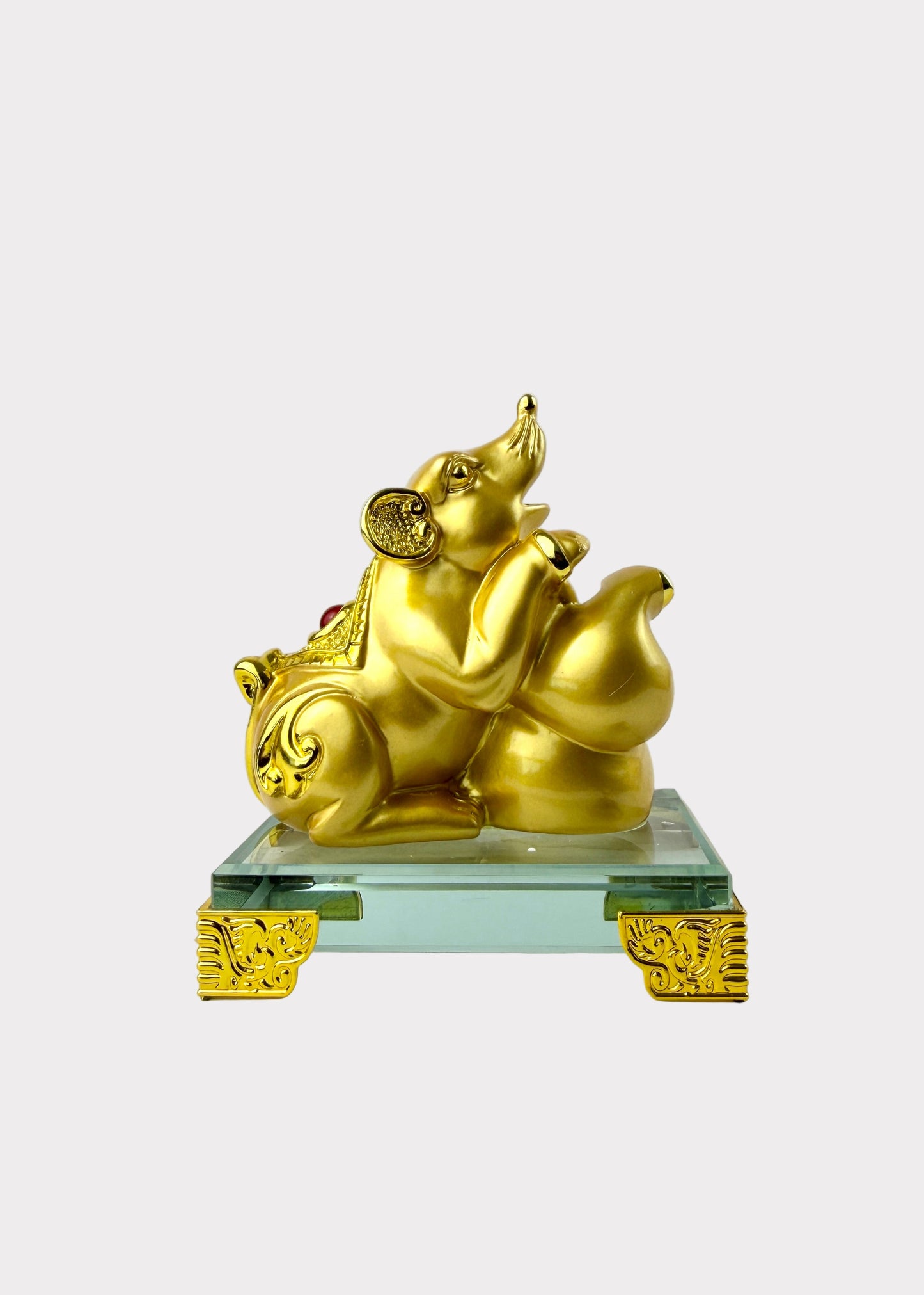 Golden Chinese Zodiac Rat Figurine – Glass Base
