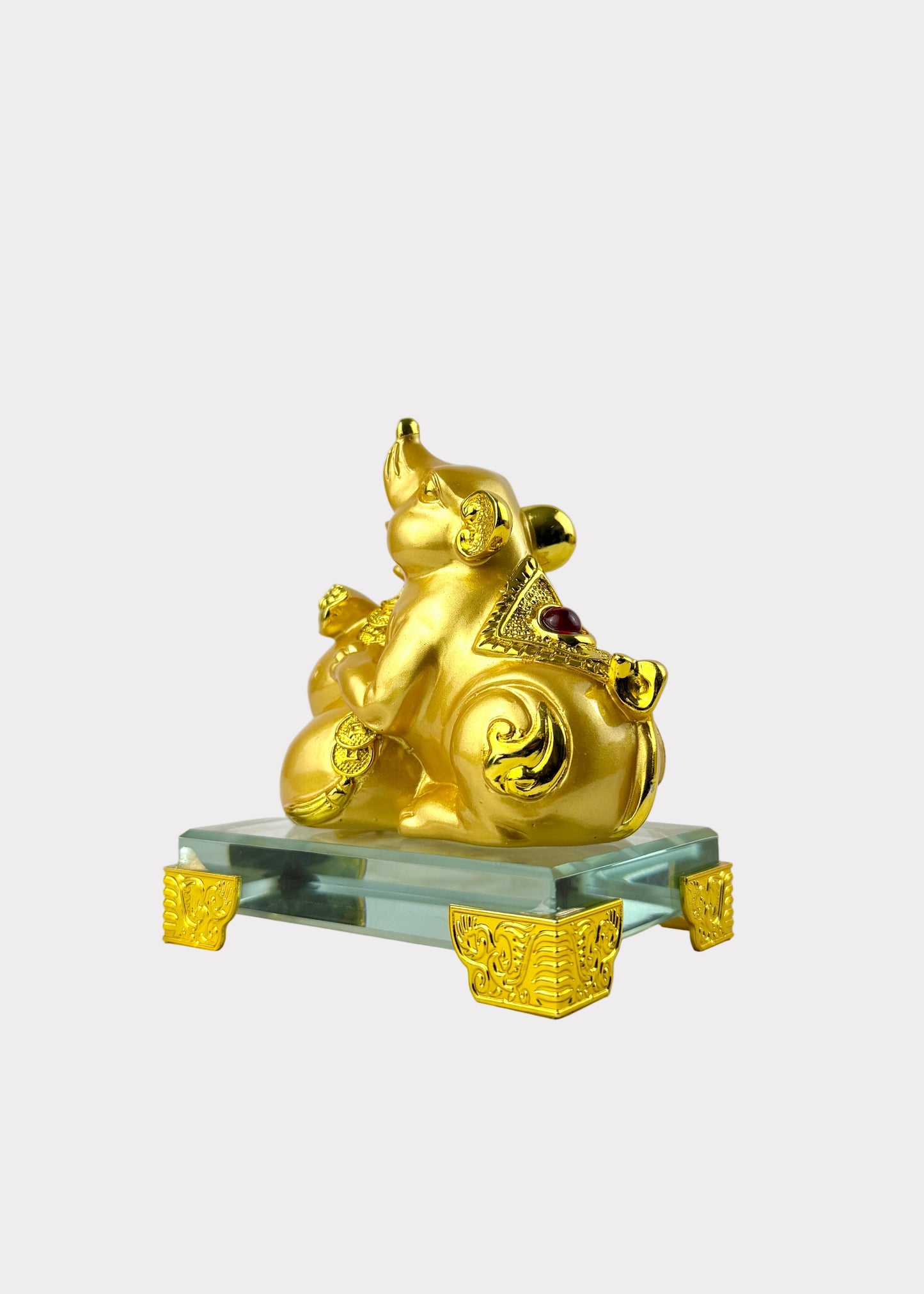 Golden Chinese Zodiac Rat Figurine – Glass Base