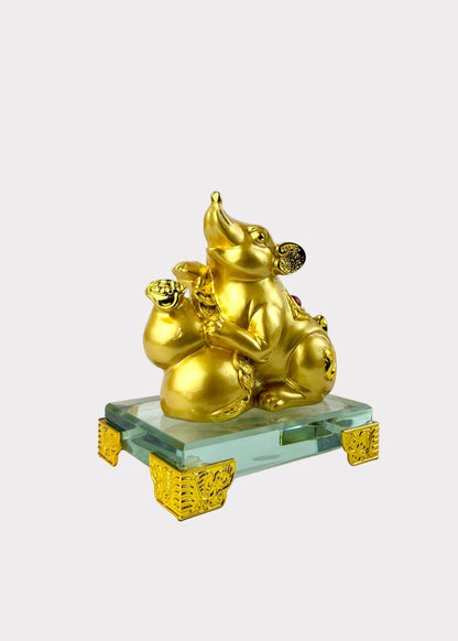 Golden Chinese Zodiac Rat Figurine – Glass Base