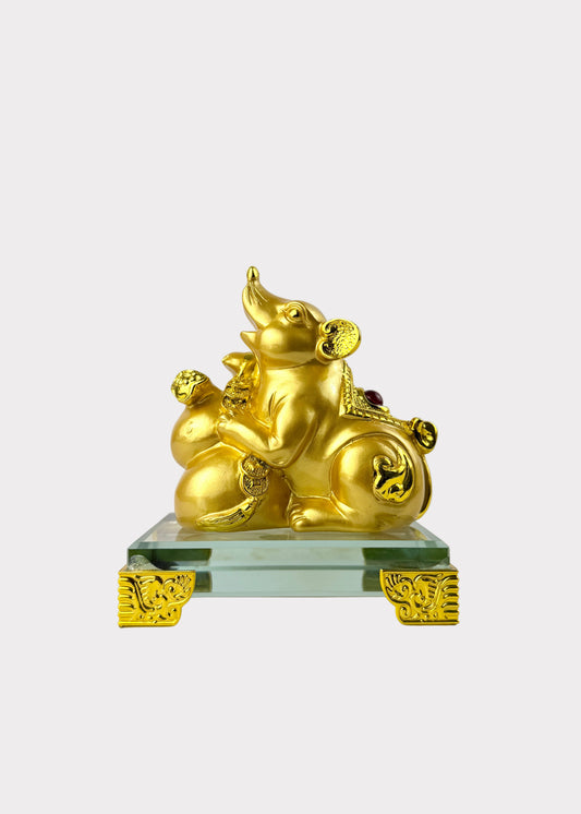 Golden Chinese Zodiac Rat Figurine – Glass Base