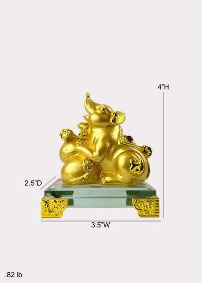 Golden Chinese Zodiac Rat Figurine – Glass Base