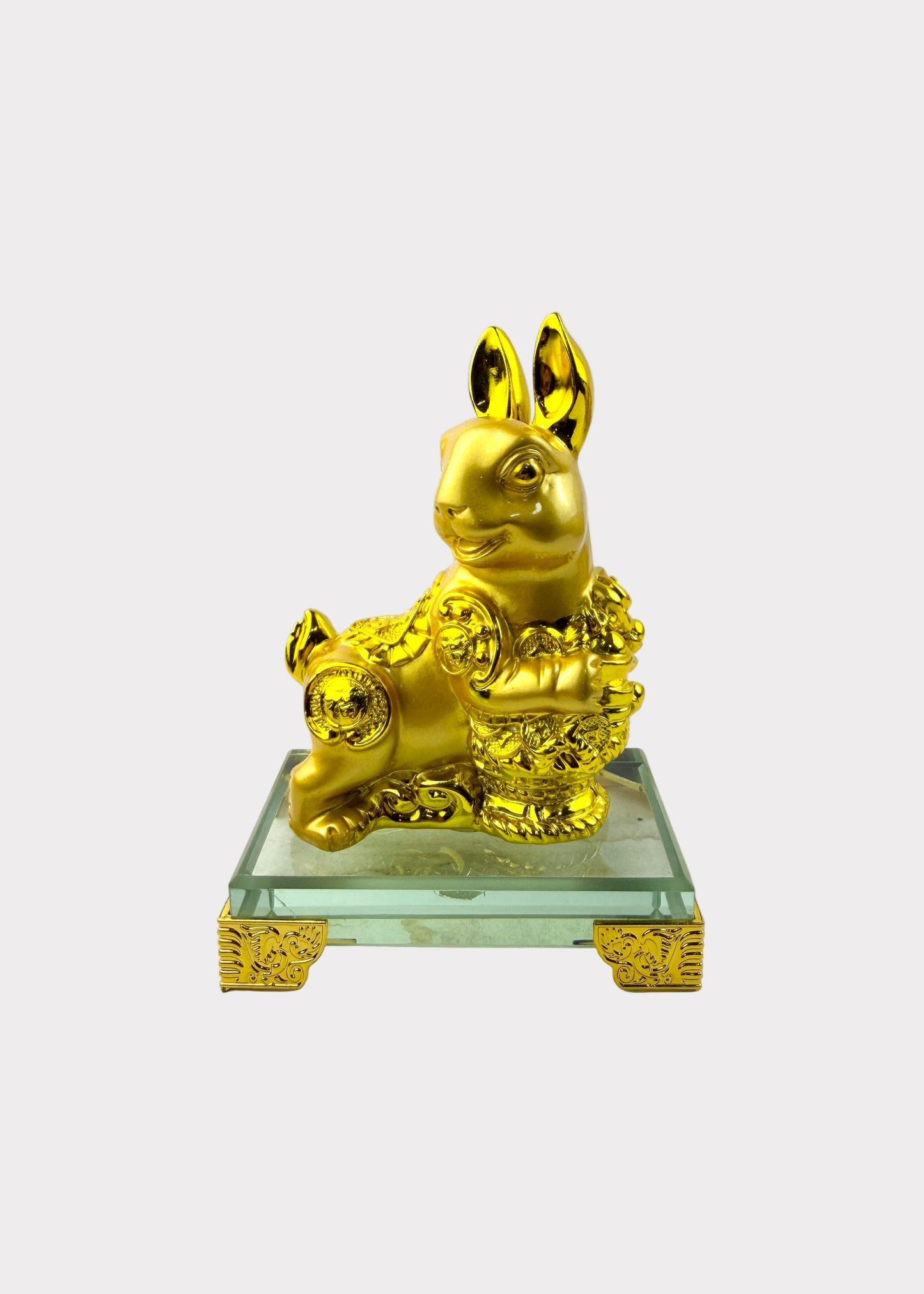 Golden Chinese Zodiac Rabbit Figurine – Glass Base